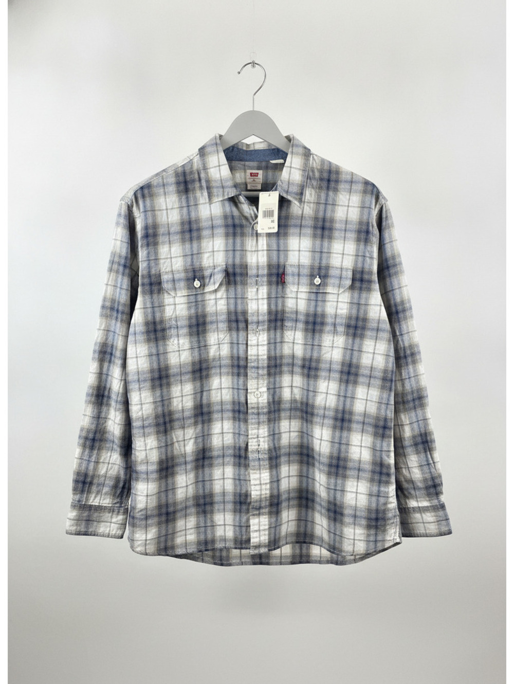 Levi's Men's Long Sleeve Plaid Button-Up Shirt - White and Blue